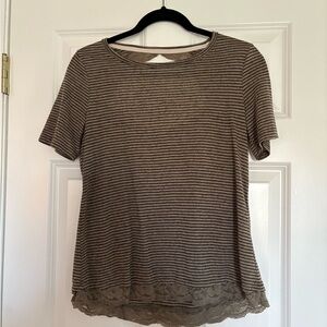 Striped Brown Lace Hem Women's Top